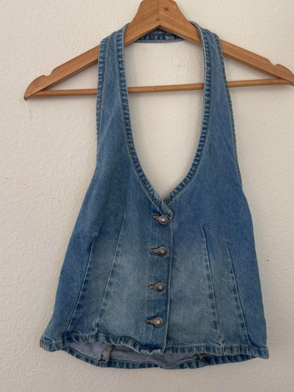 Cotton On Blue denim halter top with button detail
